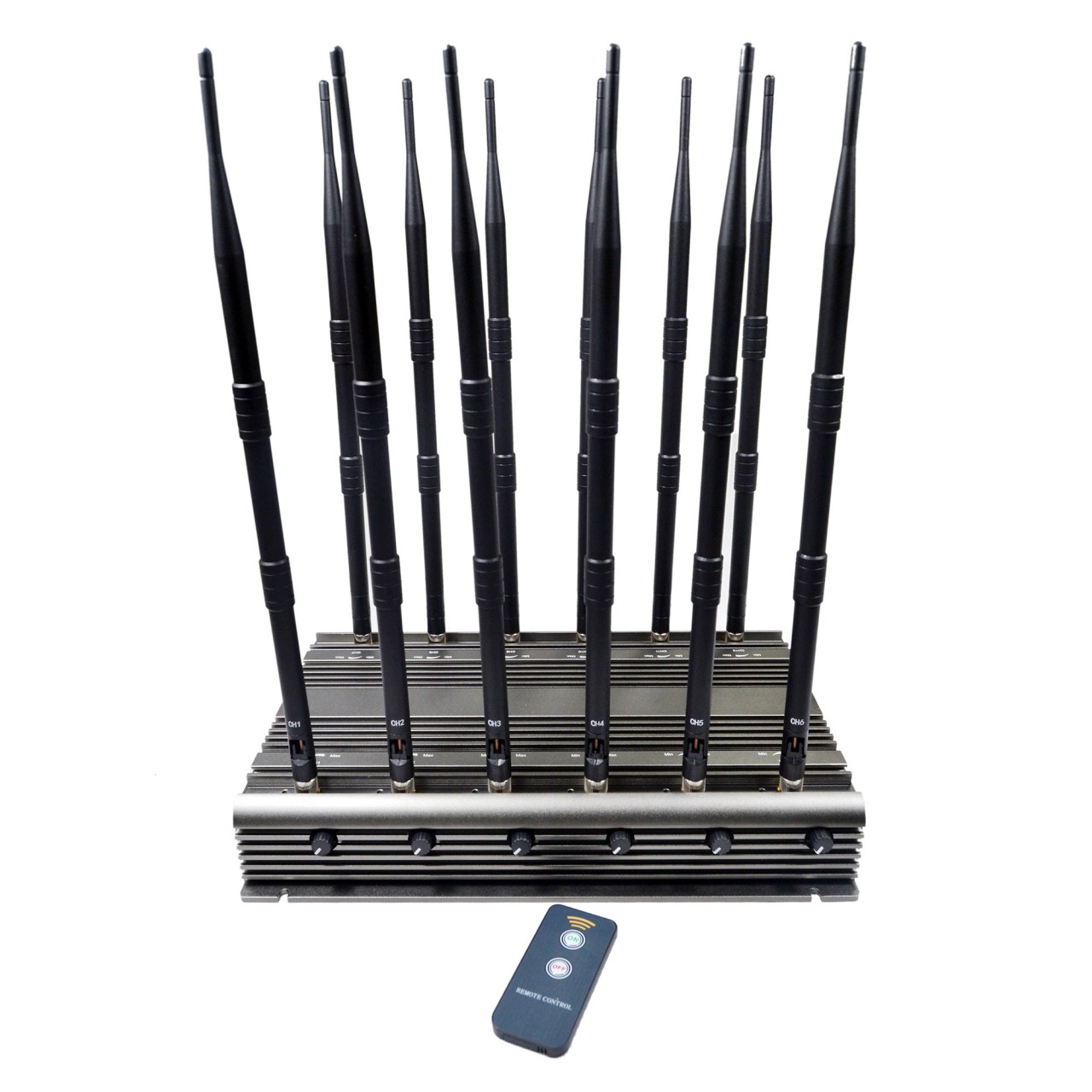 12 Antennas Adjustable Powerful Cellphone 2G/3G/4G + WIFI(2.4G,5.8G) + LOJACK + UHF VHF Signal Jammer Desktop with Remote Control 1