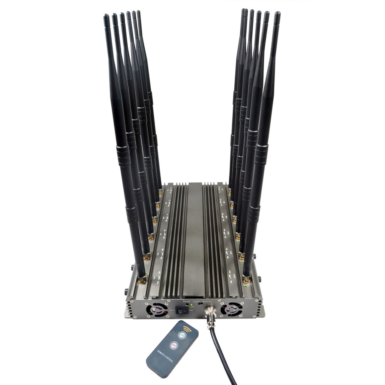 12 Antennas Adjustable Powerful Cellphone 2G/3G/4G + WIFI(2.4G,5.8G) + LOJACK + UHF VHF Signal Jammer Desktop with Remote Control 2