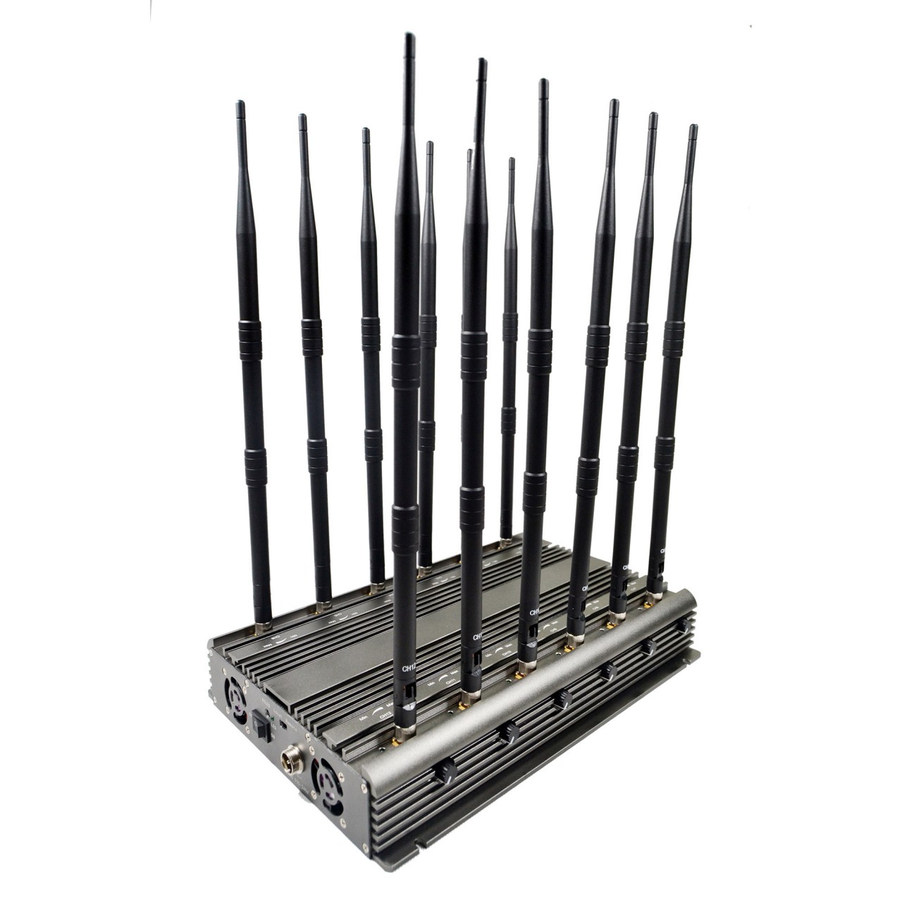 12 Antennas Adjustable Powerful Cellphone 2G/3G/4G + WIFI(2.4G,5.8G) + LOJACK + UHF VHF Signal Jammer Desktop with Remote Control 3