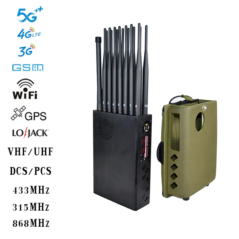 16 antenna full band 5G 4G 3G 2G WiFi2.4G 5G & GPSL1L2L5 VHF UHF Jammer LOJACK RC433 315 mobile phone signal Blocker 1