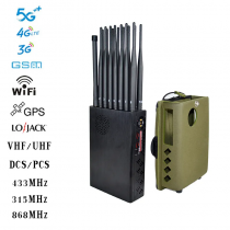 16 antenna full band 5G 4G 3G 2G WiFi2.4G 5G & GPSL1L2L5 VHF UHF Jammer LOJACK RC433 315 mobile phone signal Blocker